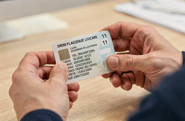 Homme tenant un permis de conduire français en gros plan, case 11 visible avec codes et restrictions imprimés